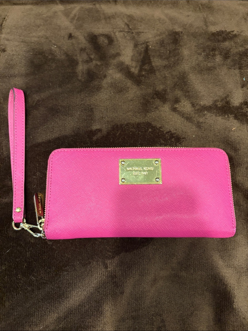 Michael Kors Hot Pink Saffiano Zip Wallet Wristlet